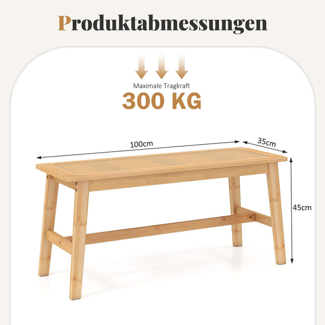 Bambus-Esszimmerbank mit Rattan-Sitz, 100 cm, Natur