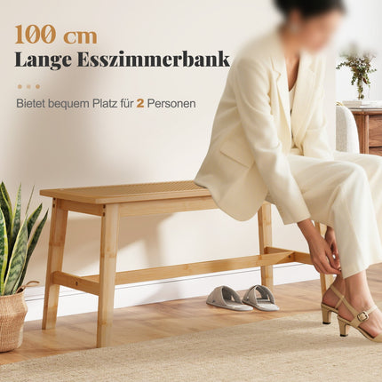 Bambus-Esszimmerbank mit Rattan-Sitz, 100 cm, Natur
