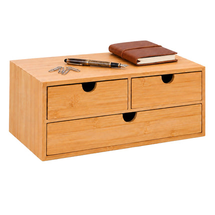 Bamboo Drawer Box Desk Organiser with 3 Drawers, 13.5 x 33 x 21 cm, Natural