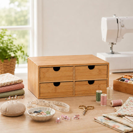 Bamboo Drawer Box Desk Organiser with 4 Drawers, 13.5 x 33 x 21 cm, Natural