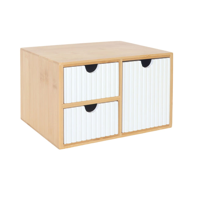 Bambus-Schubladenbox-Organizer, 3 gerippte Schubladen