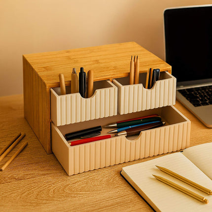 Bamboo Drawer Box with 3 Slots for Home Organization