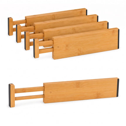 Bambus-Schubladenteiler, 4er-Pack, federbelastet, rutschfest