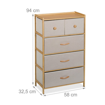 Bamboo Drawer Unit, 5-Drawer Storage Cabinet