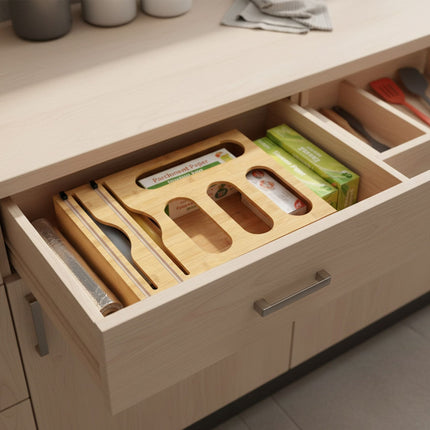 Bamboo Foil Holder with Cutter – Wall or Drawer Mount