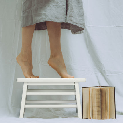 Bamboo Footstool – White, Durable, Multi-Purpose