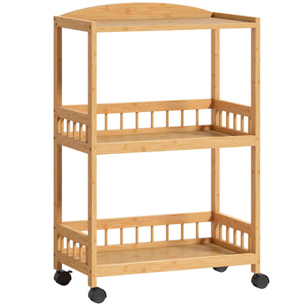 Bamboo Kitchen Cart with Wheels – 3 Shelves, Natural Wood