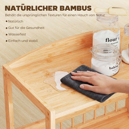 Bamboo Kitchen Cart with Wheels – 3 Shelves, Natural Wood