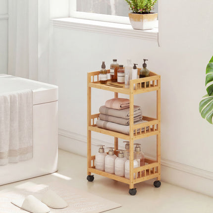 Bamboo Kitchen Cart with Wheels – 3 Shelves, Natural Wood