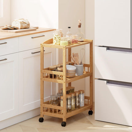Bamboo Kitchen Cart with Wheels – 3 Shelves, Natural Wood