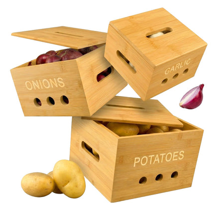 Bambus Küchen-Vorratsdosen-Set – Kartoffel, Zwiebel, Knoblauch