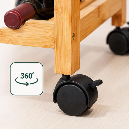 Bamboo Kitchen Trolley with Drawer and Wine Rack, 4 Shelves, 80 x 39 x 39 cm