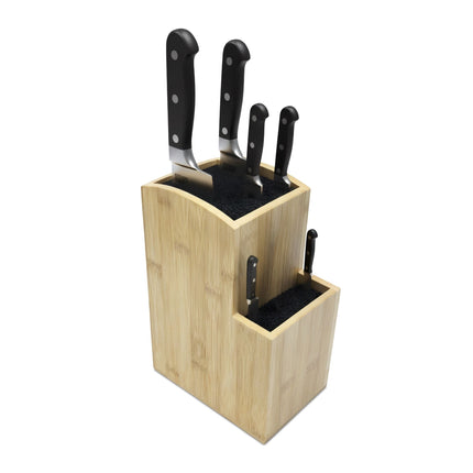 Bamboo Knife Block, 2-Tier Stand with Bristle Insert