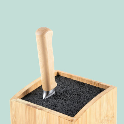 Bamboo Knife Block, 2-Tier Stand with Bristle Insert