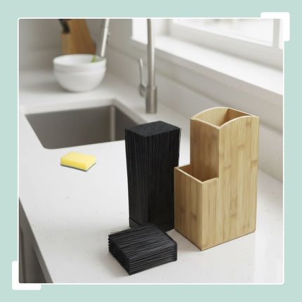 Bamboo Knife Block, 2-Tier Stand with Bristle Insert