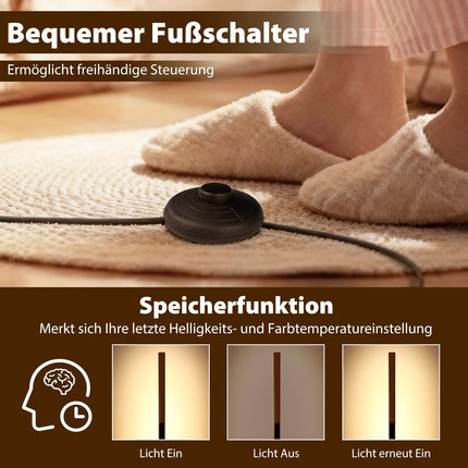 Bambus LED-Stehleuchte, dimmbar mit Fußschalter, 122 cm