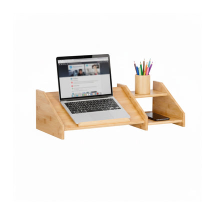 Bamboo Laptop Stand with Side Shelves for Desk