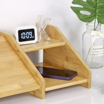 Bamboo Laptop Stand with Side Shelves for Desk