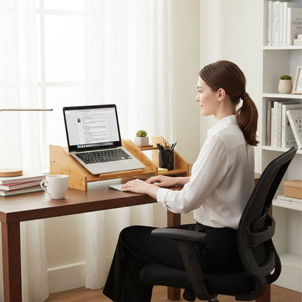 Bamboo Laptop Stand with Side Shelves for Desk