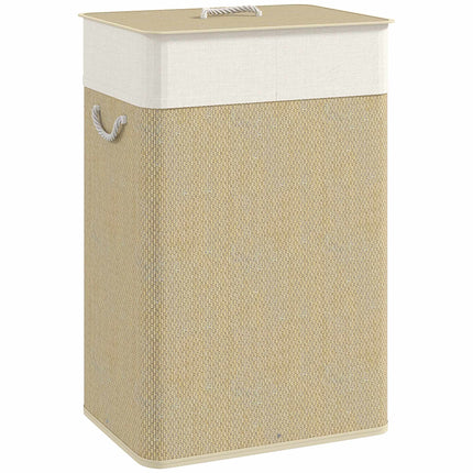 Bamboo Laundry Basket with Lid, 72L, Removable Liner