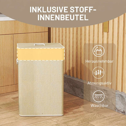 Bamboo Laundry Basket with Lid, 72L, Removable Liner