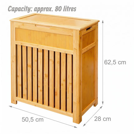 Bamboo Laundry Basket with Lid 80 L, Ventilated Slats, Natural