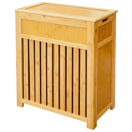 Bamboo Laundry Basket with Lid 80 L, Ventilated Slats, Natural