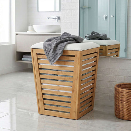 Bamboo Laundry Basket with Seat – Storage Stool