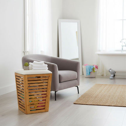 Bamboo Laundry Basket with Seat – Storage Stool