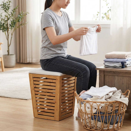 Bamboo Laundry Basket with Seat – Storage Stool