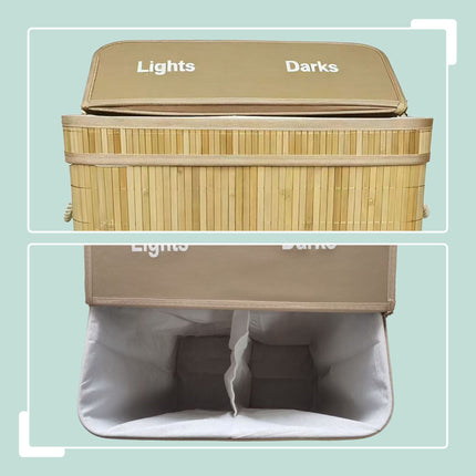 Bamboo Laundry Bin, 2 Compartments, Foldable