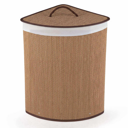 Bamboo Laundry Hamper 57 L with Lid and Removable Liner, Brown, Foldable