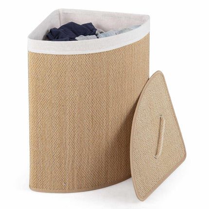 Bamboo Laundry Hamper 57 L with Lid and Removable Liner, Natural, Foldable