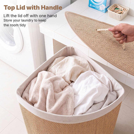 Bamboo Laundry Hamper 57 L with Lid and Removable Liner, Natural, Foldable