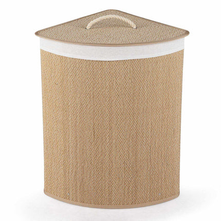 Bamboo Laundry Hamper 57 L with Lid and Removable Liner, Natural, Foldable