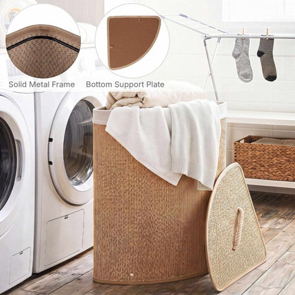 Bamboo Laundry Hamper 57 L with Lid and Removable Liner, Natural, Foldable