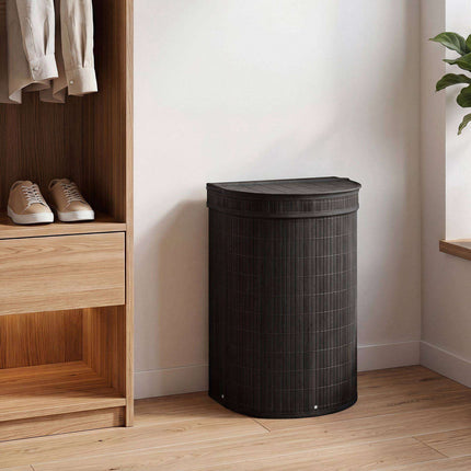Bamboo Laundry Hamper 72 L with Zippered Lid and Liner, Black, Foldable