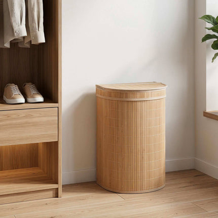 Bamboo Laundry Hamper 72 L with Zippered Lid and Liner, Natural, Foldable