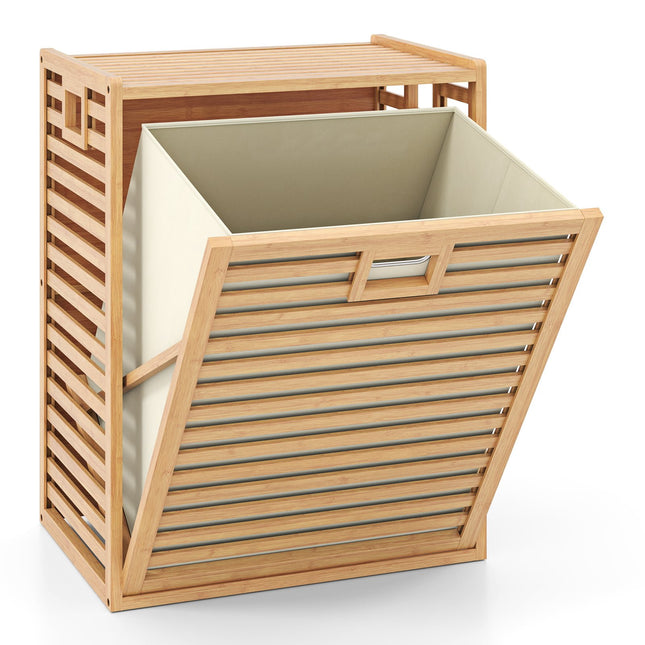 Wäschekorbregal aus Bambus mit 68L Korb, 50x35x64 cm
