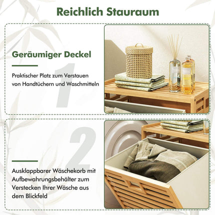 Wäschekorbregal aus Bambus mit 68L Korb, 50x35x64 cm