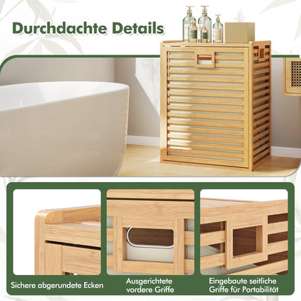 Wäschekorbregal aus Bambus mit 68L Korb, 50x35x64 cm