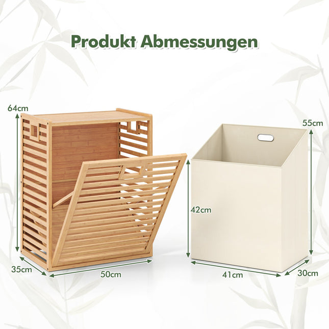 Wäschekorbregal aus Bambus mit 68L Korb, 50x35x64 cm
