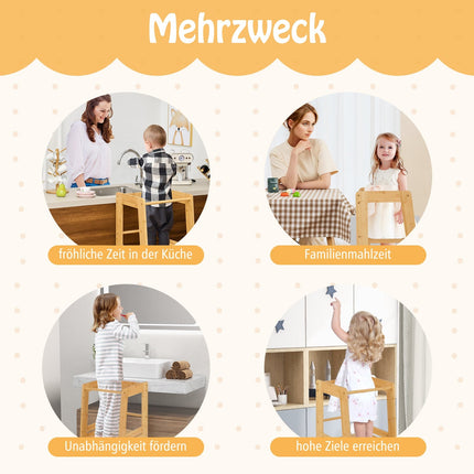 Bambus-Lernturm für Kinder, höhenverstellbar und mit Sicherheitsgeländern