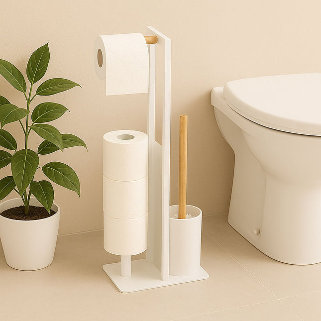 Toilettenpapierhalter-Set Bambus & Metall – freistehend