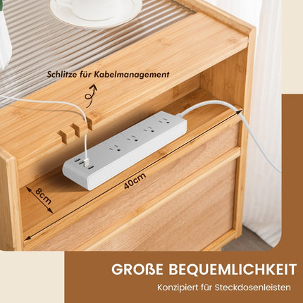 Bamboo Nightstand Set with Drawer, Hidden Storage, Natural