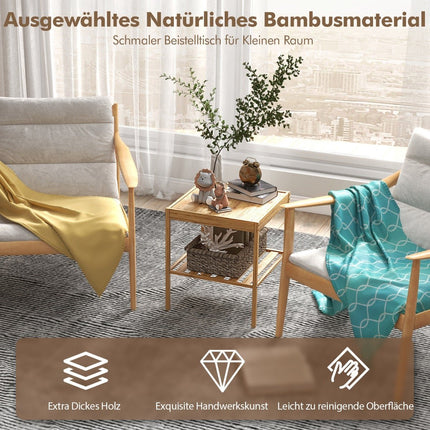 Bamboo Nightstands Set of 2, 2-Tier, 40x40x45 cm