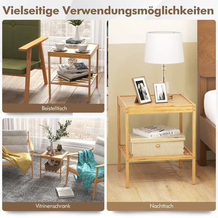 Bamboo Nightstands Set of 2, 2-Tier, 40x40x45 cm