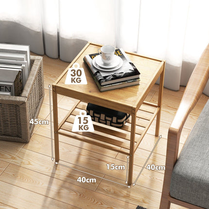 Bamboo Nightstands Set of 2, 2-Tier, 40x40x45 cm