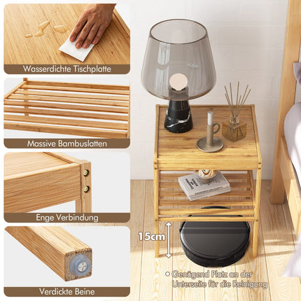 Bamboo Nightstands Set of 2, 2-Tier, 40x40x45 cm