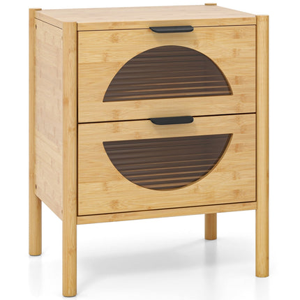 Bamboo Nightstand with 2 Drawers – Modern Bedside Table